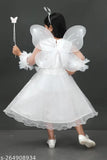 White net embellished frock dress for girls, three-quarter sleeves, casual and comfortable, trendy kids wear