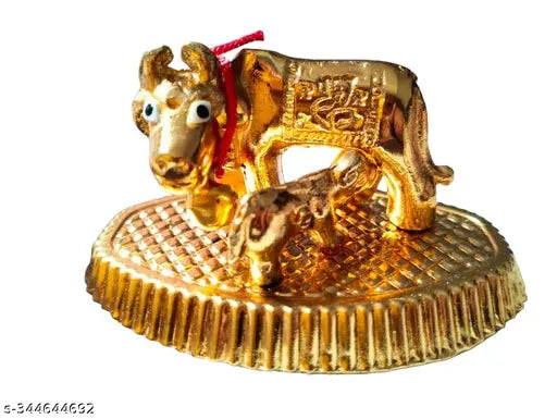 Cow and calf statue, golden metal