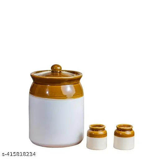 Ceramic Martban 4kg jar with salt and pepper shakers, achaar barni style. Achaar pickle storage container, 4000ml capacity