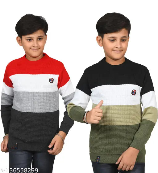 Multicolor wool sweater for boys, colorblocked pattern, pack of 2 for ages 8-12 years