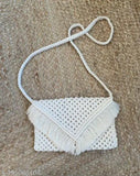 Handmade luxury macrame party bag for women, beige fringe