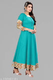 Aqua blue viscose rayon tussle tie Anarkali kurti with three-quarter sleeves, casual office wear or social gathering dress