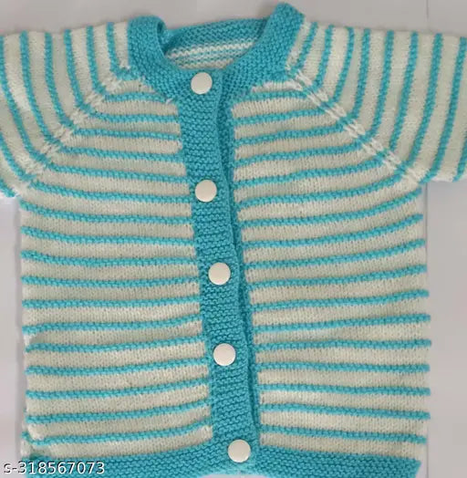 Handmade woolen striped sweater set with pajamas and cap for 6-12 month babies (India)