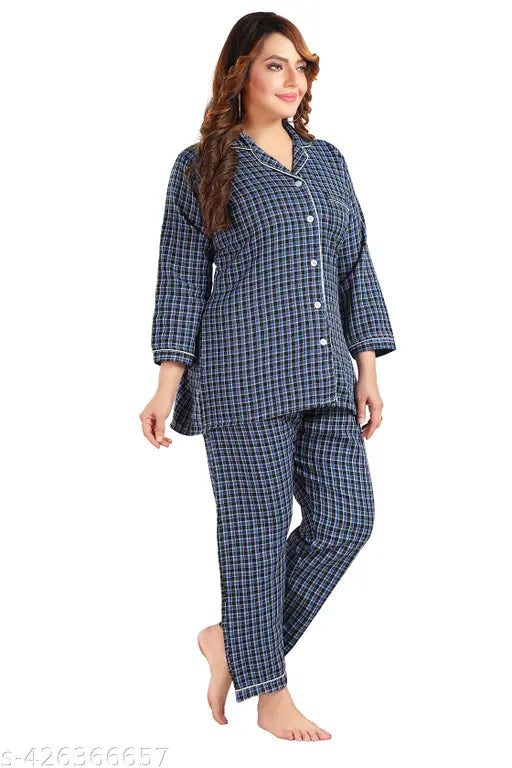 Winter women's co-ord set, cotton night suit with long sleeves and button detail, perfect winter wear combo