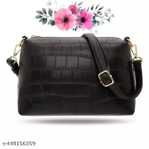 Black leather women's trendy handbag, multiple card slots