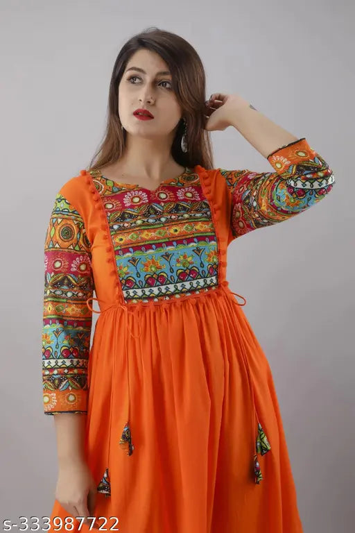 Rayon printed cotton kurta gown, women's fashion rush S-5XL, casual wear with three-quarter sleeves