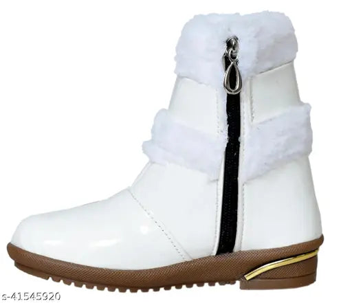 Stylish black synthetic leather girls' boots, PU sole, zip fastening & back detail, age range: 18 months - 9 years