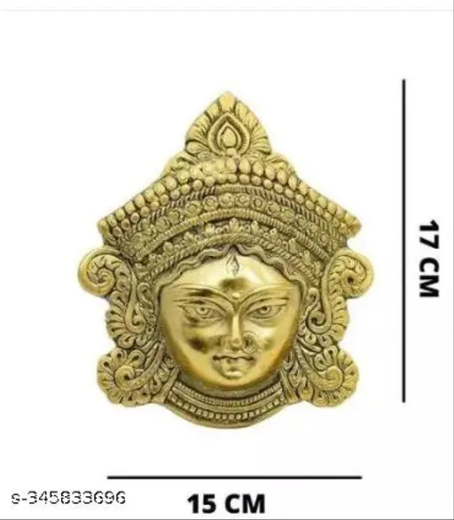 Metal Durga Mata face idol wall hanging, handcrafted for good luck, success & prosperity (15cm L x 17cm H)
