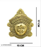Metal Durga Mata face idol wall hanging, handcrafted for good luck, success & prosperity (15cm L x 17cm H)