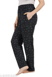 Black cotton lower track pyjama pants for women with pockets and zip