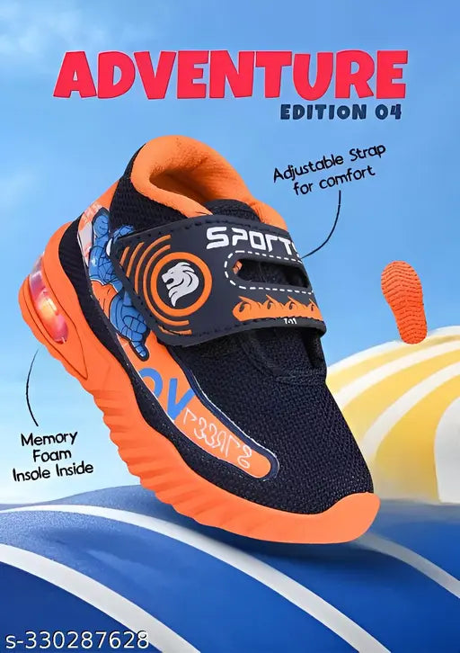 Black and orange casual sneaker with led lights, for kids aged 11-12 years