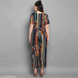 Rayon foil printed jumpsuit for women, vibrant colors and patterns, three-quarter sleeves, Indian origin, wear-anywhere style
