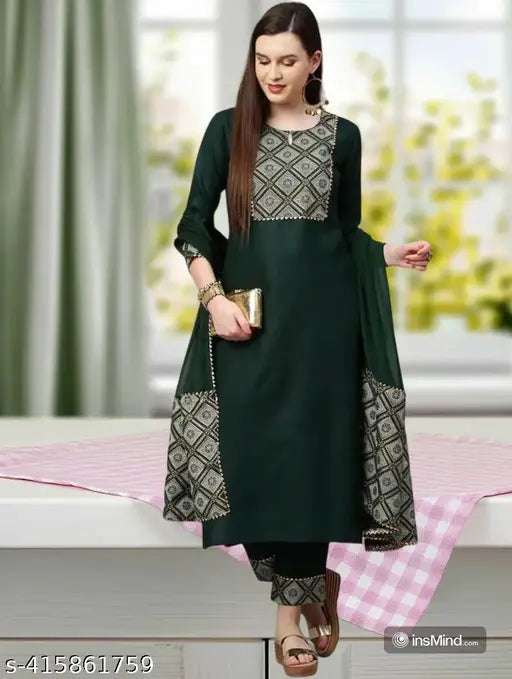 Embroidered net cotton kurta sets with palazzo bottoms, pack of 3 sizes: S, M, L, XL, XXL, XXXL. Indian handcrafted traditional women's fashion attire on display