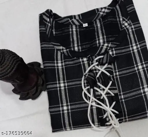 Black woolen kurti, long sleeves, button front