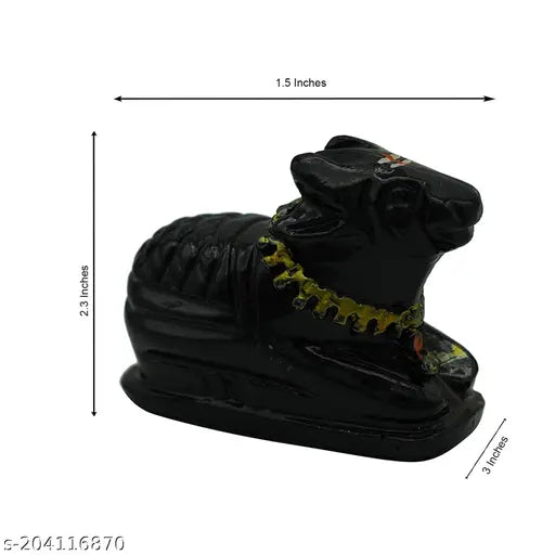Hand-painted black Nandi statue, polyresin god idol from India for pooja room decor