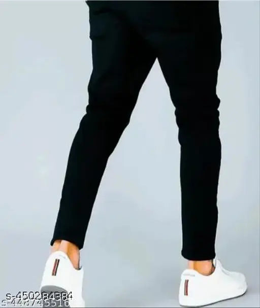 Black knee cut jeans men's casual wear