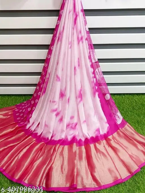 Brasso Moss chiffon Shibori print saree with contrast blouse, premium quality, soft and smooth, South Indian style