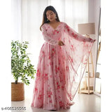 Silkonic floral printed organza kurti & dupatta set, long-sleeved Indian fashion on mannequin