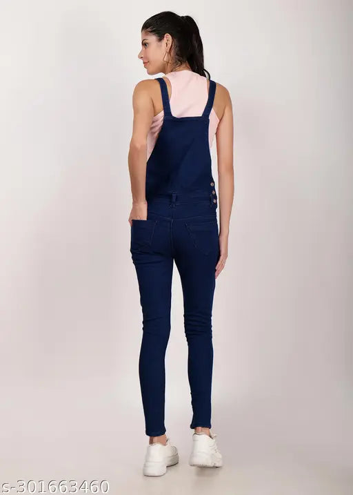 Organic denim dungaree for women & girls, solid cotton sleeveless, casual-chic wardrobe addition, made in India