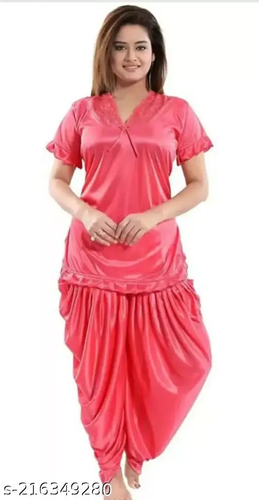 Satin dhoti-patiala style night suit for women & girls, free size and indian origin