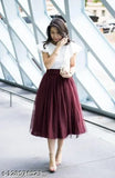Maroon pleated skirt with ruffled hem