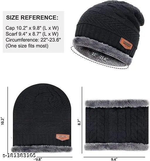 Unisex winter knitted beanie cap, black
