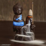 Unnati Antique Blue Buddha & Ganesha Resin Showpiece Combo with 30 cones. Poly resin Indian idols for home decor, 5"L x 10"H x 3"W. Perfect for Pooja mandir or table decoration