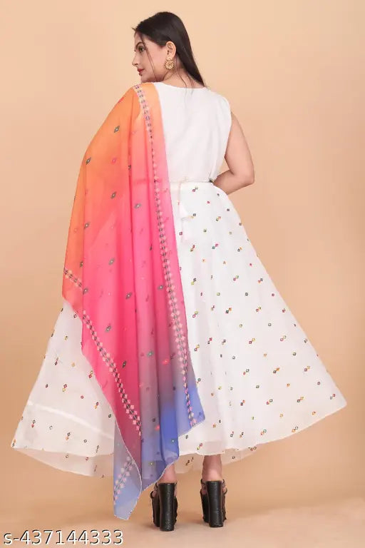 Chanderi cotton straight printed gown & dupatta, Indian-inspired style for women balancing college & office life, high-quality breathable cotton fabric