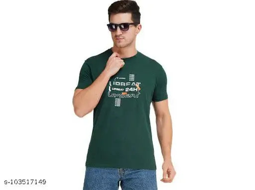 Cotton AMILDO T-shirt, printed design on short sleeves, M size (chest 21 in, length 27 in) from India