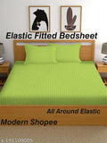 Satin stripe elastic fitted bedsheet (72x78 inches) with adjustable all-around elastic & 2 pillow covers (17x27 inches), microfiber, summer decor for adult beds, machine washable