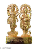 Metal Laxmi Ma & Ganesh Ji idol (11cm), Indian decorative religious figure on pedestal
