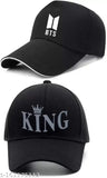 3D RUBBER PRINTED KING ADJUSTABLE CAP AND BTS EMBOIDED SELF DESIGN BASE BALL CAP COMBO FOR MEN AND BOYS.