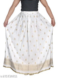 White cotton long skirt with gold embroidery