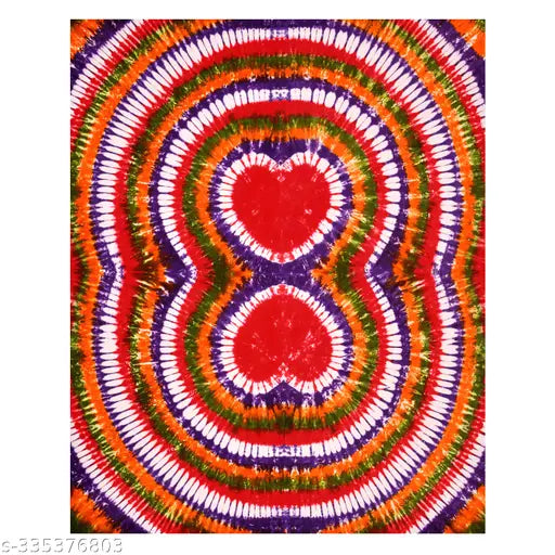 Colorful Jaipuri Tie Dye Cotton Bedsheet with Red, Green, and White Stripes