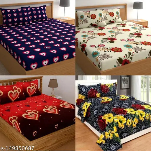 Multi-colored bed sheets and pillow covers with various patterns, set of 4