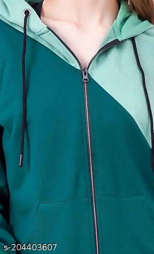 Green cotton blend color-blocked hooded sweatshirt by NUEVOSDAMAS - ideal for casual wear with a modern twist