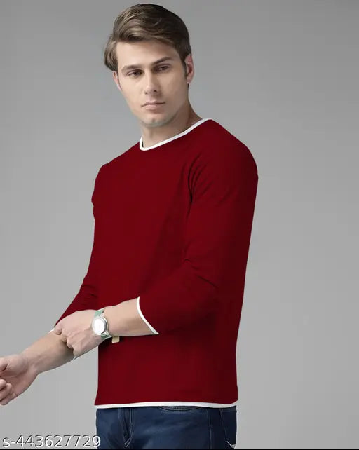 Cotton blend maroon full sleeve t-shirt for men from India