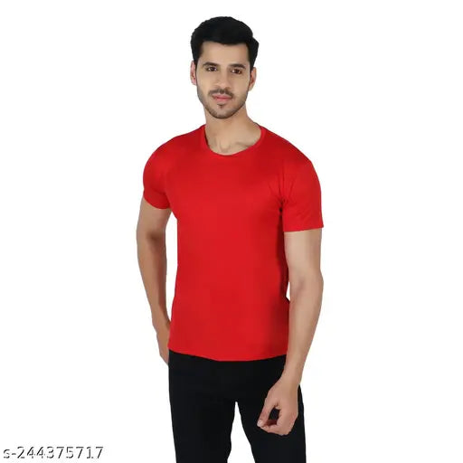 Stylish modern men's polyester t-shirts, solid color, short sleeves - available in S, M, L, XL, XXL (India)