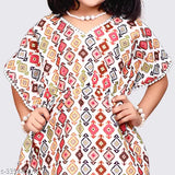 Pink and white cotton kaftan top & harem pants set for girls, printed A-line design, Indian ethnic wear with quality finish