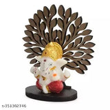 Multicolor handcrafted Lord Ganpati ji idol sitting under tree - perfect for home decor, living rooms, weddings, and birthdays (5 inch, ceramic)