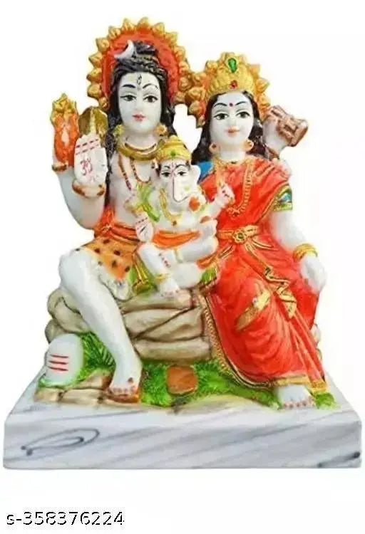Colorful stone statue of Lord Shiva family with Shiv Parvati and child, spiritual puja vastu decoration