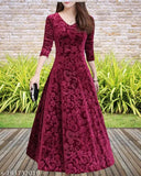 Maroon velvet sari with lace detailing