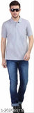 Grey cotton blend polo neck t-shirt for men, regular fit with short sleeves