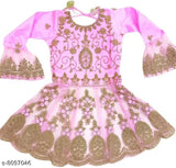 Attractive net Lehenga Choli with long sleeves, embellished in classy party wear style for girls aged 3-4 years, originating from India