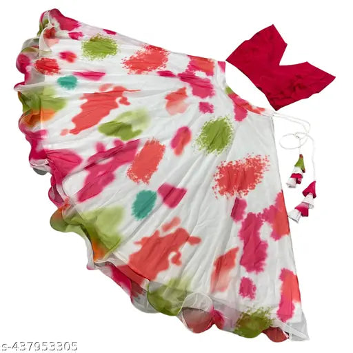 Georgette fancy top & printed net skirt set, 3-8 years girls fashion clothing on hanger