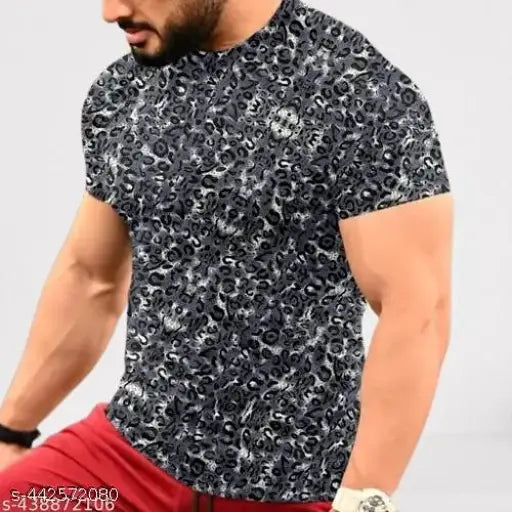 Men's solid round neck pure cotton t-shirt, printed design in cotton blend fabric, short sleeves, regular fit, available in sizes S-XL, designed for casual wear, made in India