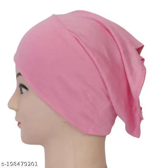 Pink cotton hijab cap with ruffled ends, export quality pack of 1