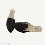 Black PU buckle sandal, sleek women's mule with faux heel and slip-on design, perfect for office wear