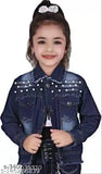 Denim jacket with dark wash and light blue stitching, kid's style
