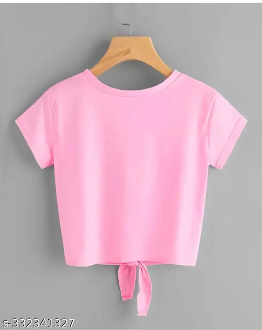 Pink Lycra crop top with double panda and heart print for women, India